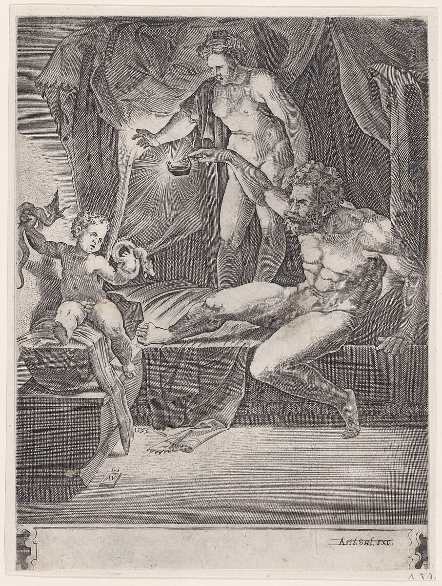 The Young Hercules in His Cradle — Agostino Veneziano (Agostino dei Musi)|Giulio Romano