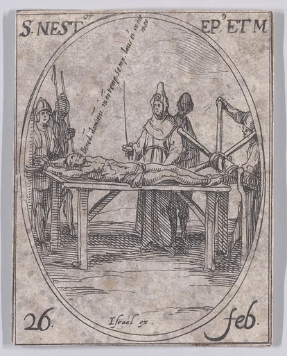 S. Nestor, évêque et martyr (St. Nestor, Bishop and Martyr), February 26th, from "Les Images De Tous Les Saincts et Saintes de L'Année" (Images of All of the Saints and Religious Events of the Year)