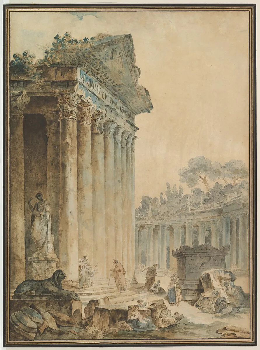 Capriccio with an Ancient Temple — Hubert Robert
