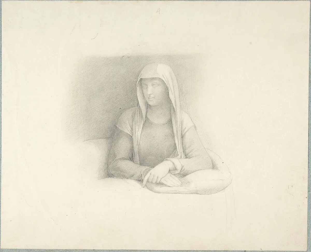 Study of a Woman Leaning on a Cushion — Anonymous, German, 19th century