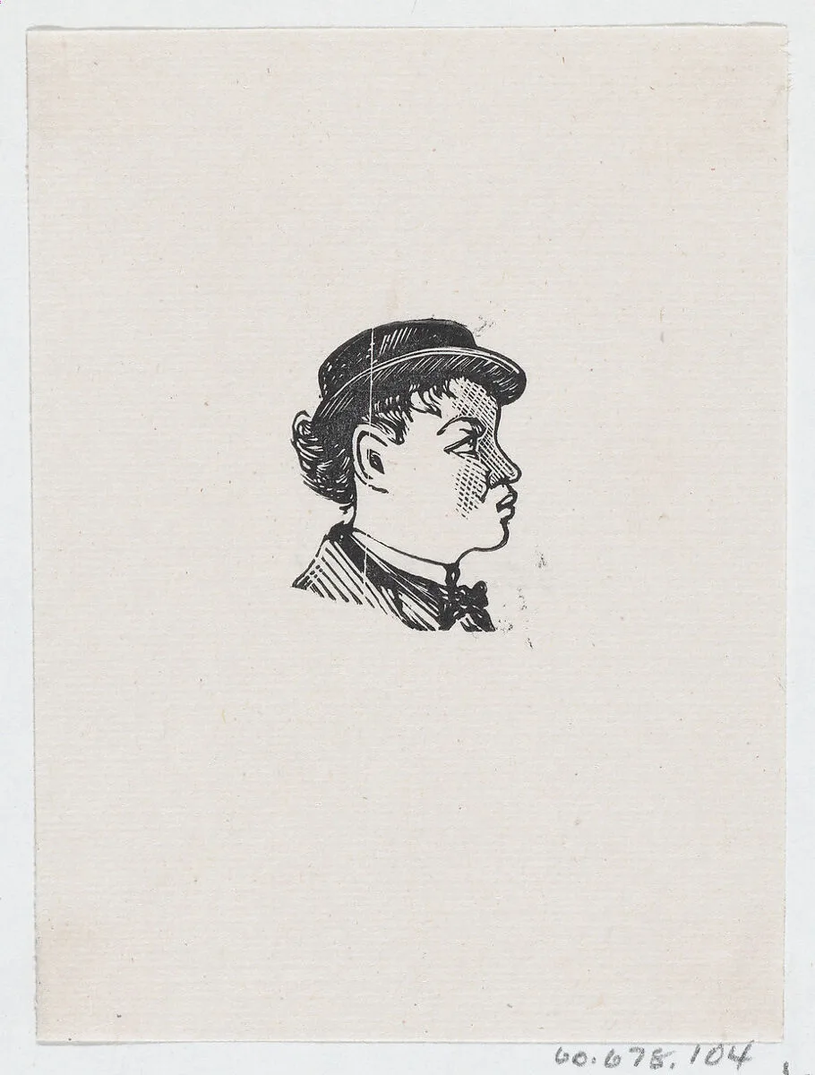 A profile of a boy with a hat looking to the right — José Sanchez|José Guadalupe Posada