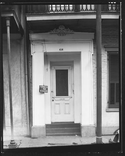 [Greek Revival Doorway with Sign for Furnished Rooms, New Orleans, Louisiana]