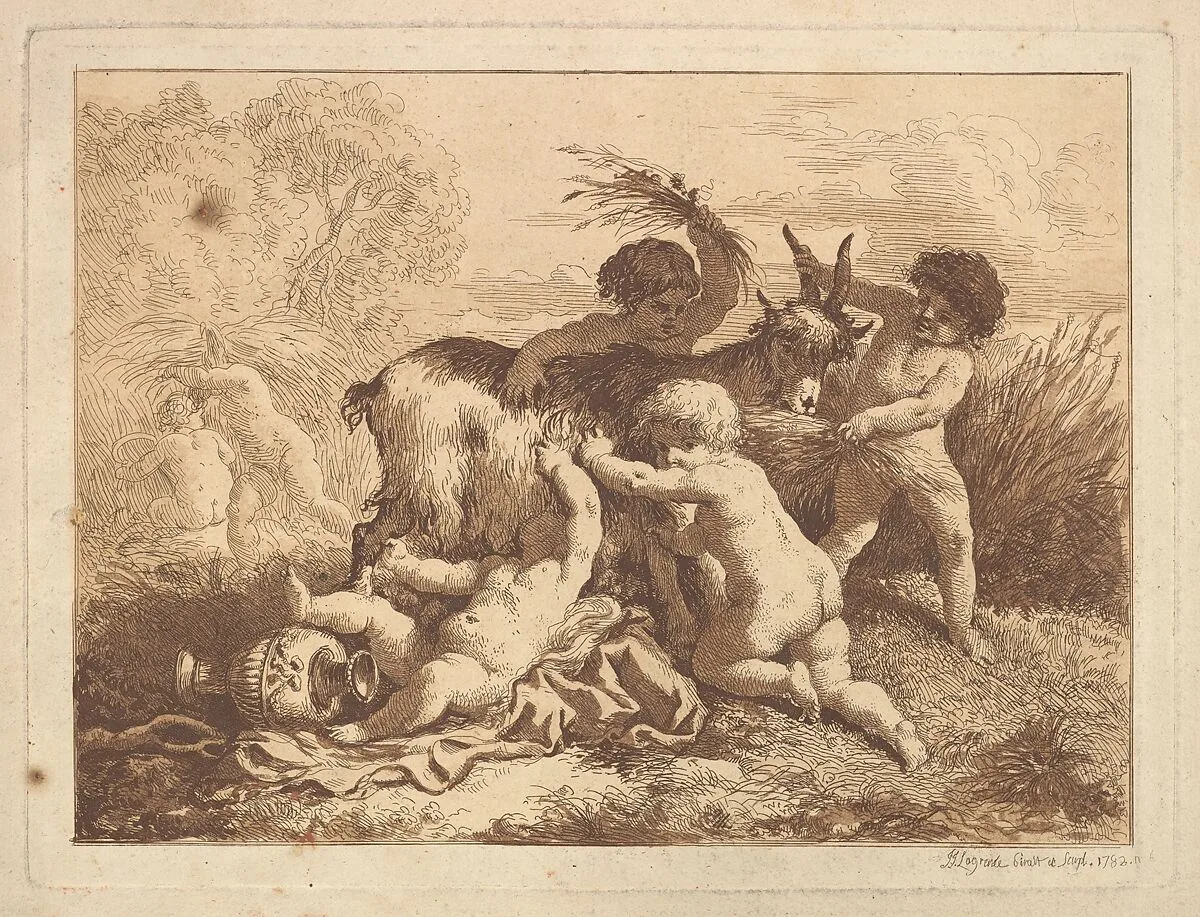 Les petits moissonneurs et la chevre (The Young Harvesters and the Goat), in an album containing Recueil de Compositions par Lagrenée Le Jeune (Collection of Compositions by Lagrenée the Younger) — Jean Jacques Lagrenée