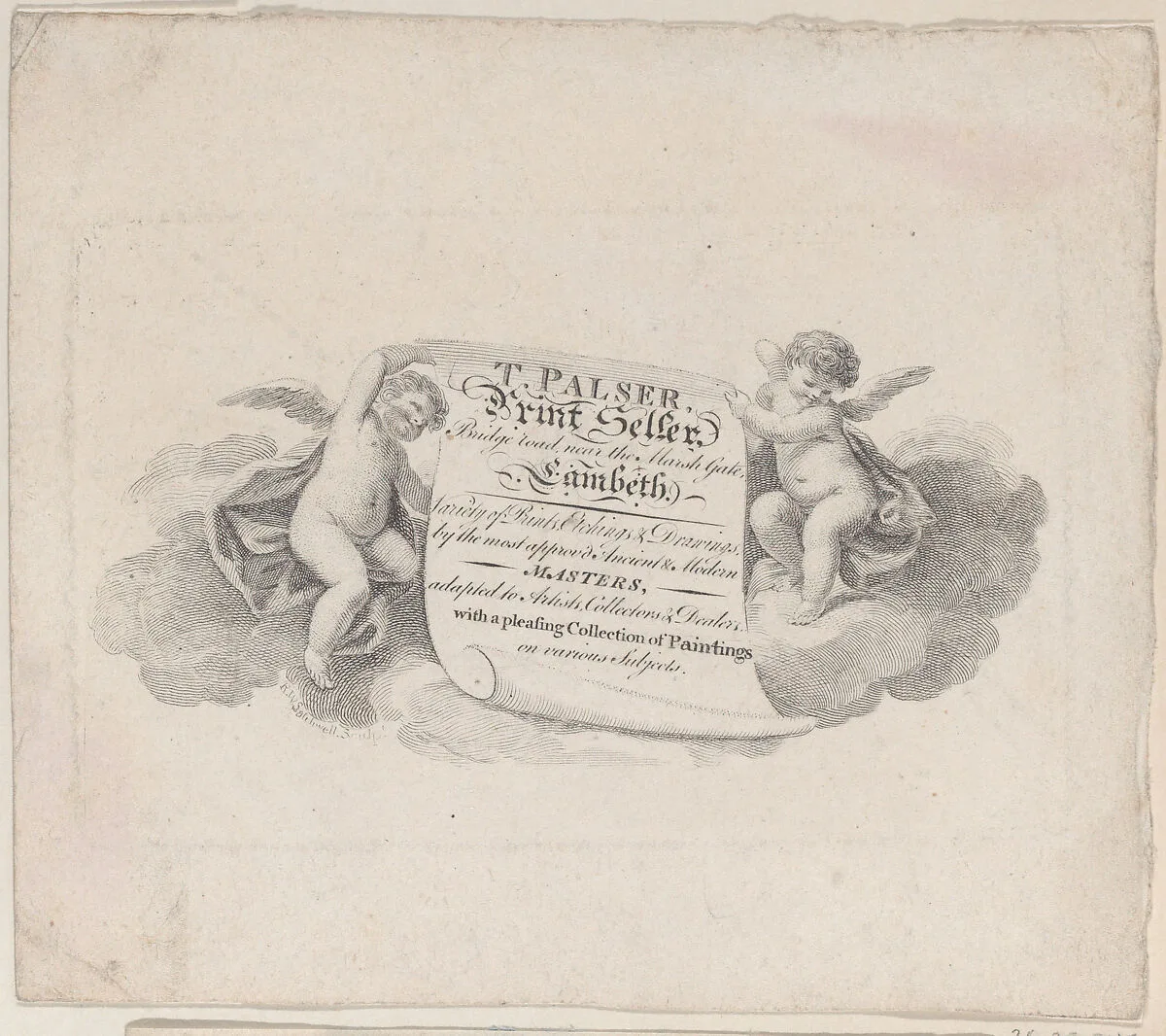 Trade Card for T. Palser, Printseller — Anonymous, British, 19th century