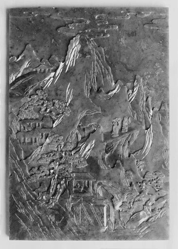 清   玉雕仙境圖屏四件|Table screen with land of immortals