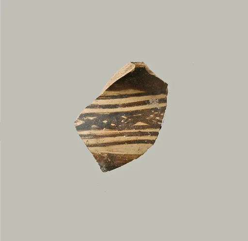 Terracotta rim fragment with horizontal bands and cross-hatching