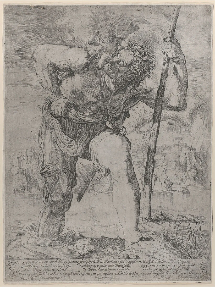 Saint Christopher with the Christ Child on his shoulders — Orazio Borgianni