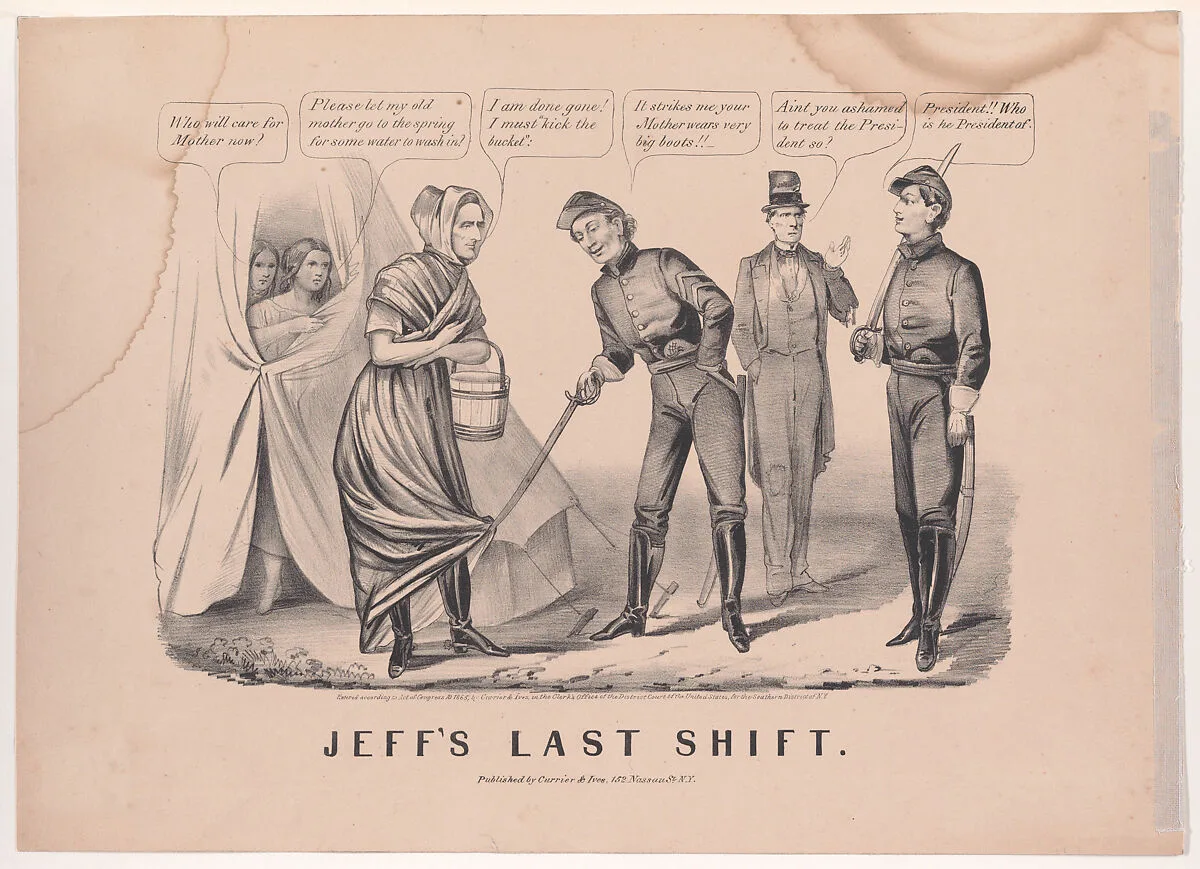 Jeff's Last Shift — Jefferson Davis|Margaret Howell Davis|John Cameron|Currier & Ives