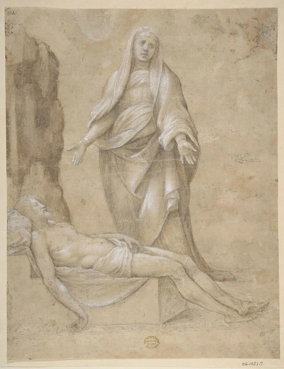 Pieta (recto); Madonna and two Cherubs in pen and brown ink; copy of a drawing in the Louvre which is attributed to Raphael (verso) — Raphael (Raffaello Sanzio or Santi)