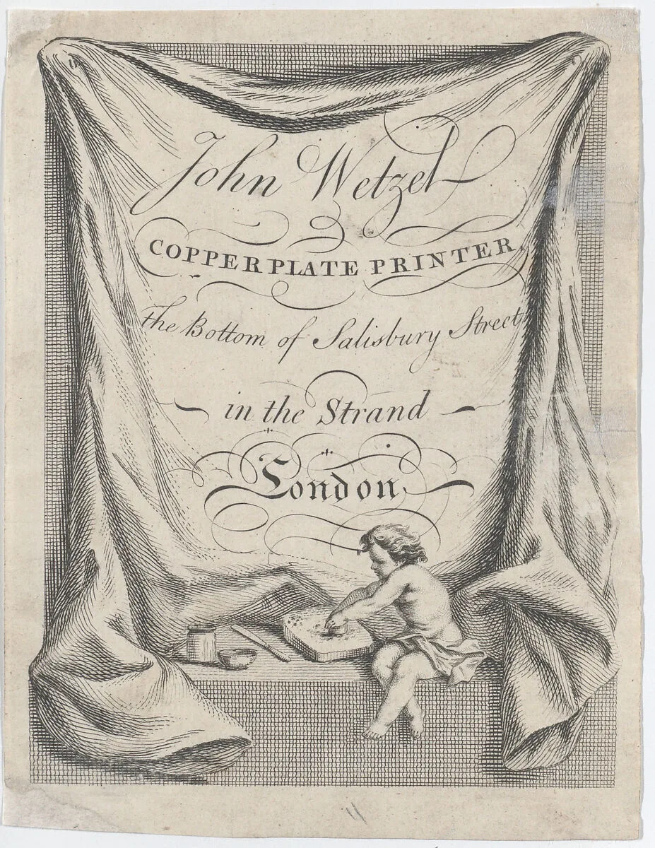 Trade card for John Wetzel, Copperplate Printer — Anonymous