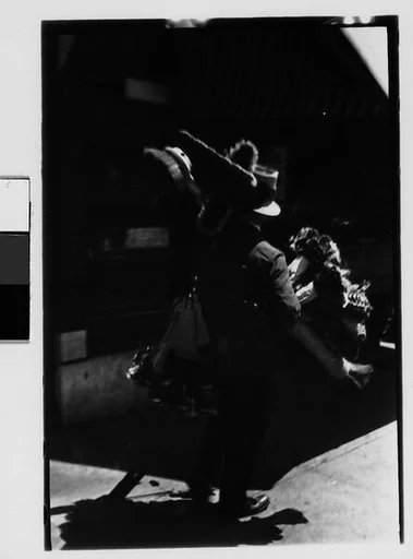 [Two 35mm Film Frames: Broom Vendors, New York City]