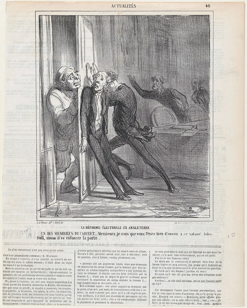 Election reform in England, from 'News of the day,' published in Le Charivari, February 26, 1866 — Destouches|Honoré Daumier|Arnaud de Vresse