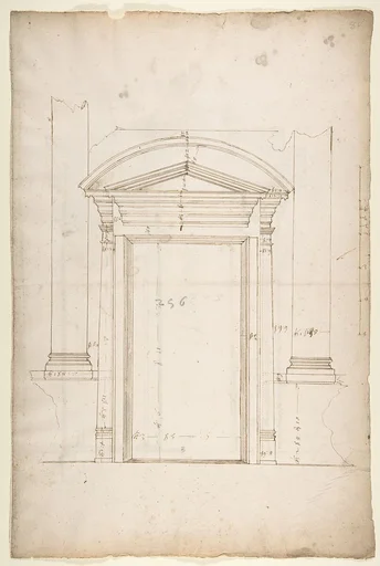 San Lorenzo, Library, entry portal to library, elevation (recto) San Lorenzo, Library, entry portal to library, section; entry portal to library, side elevation (verso)