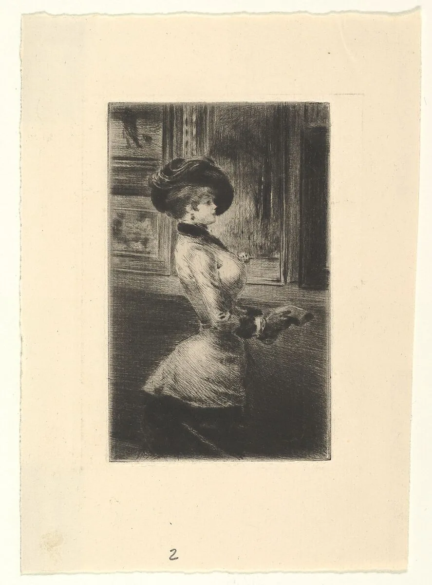 Three-quarter Length Woman in Profile at a Picture Gallery — Henri Somm