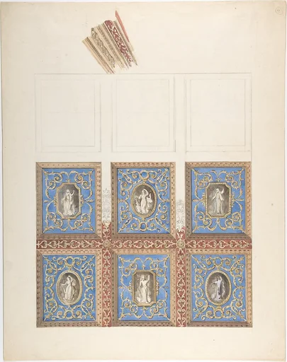Carved and Painted Ceiling with Six Figural Medallions, for Cleish Castle