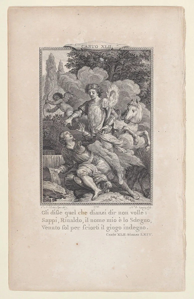 Canto 42, Stanza 64, from "Orlando Furioso" — Nicolas de Launay|G. Baskerville|Ludovico Ariosto|Charles Nicolas Cochin II