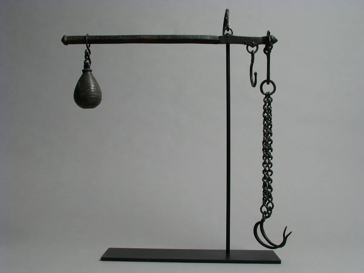 Steelyard Rod with Weight and Hooks — Unknown