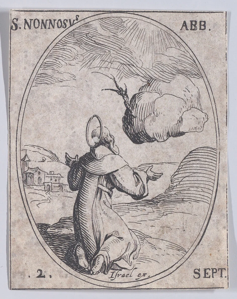 S. Nonnose, abbé (St. Nonossus, Abbot), September 2nd, from "Les Images De Tous Les Saincts et Saintes de L'Année" (Images of All of the Saints and Religious Events of the Year) — Jacques Callot|Israël Henriet