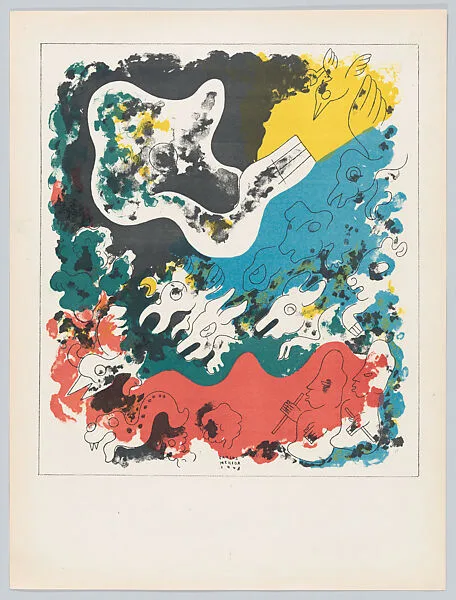 Plate 3: composition of hybrid human forms, two figures lower right, from the 'Popol-Vuh' — Carlos Mérida|Talleres Gráficos de la Nación, Mexico, D.F.