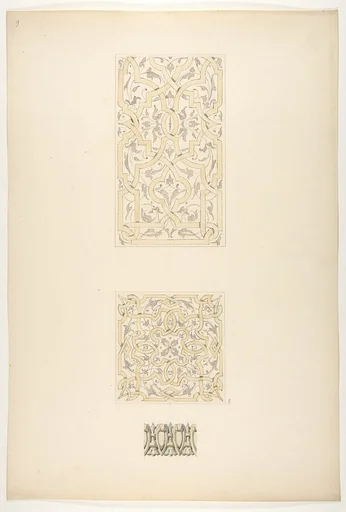 Three designs for decorative motifs in strapwork, rinceaux, and egg-and-dart patterns
