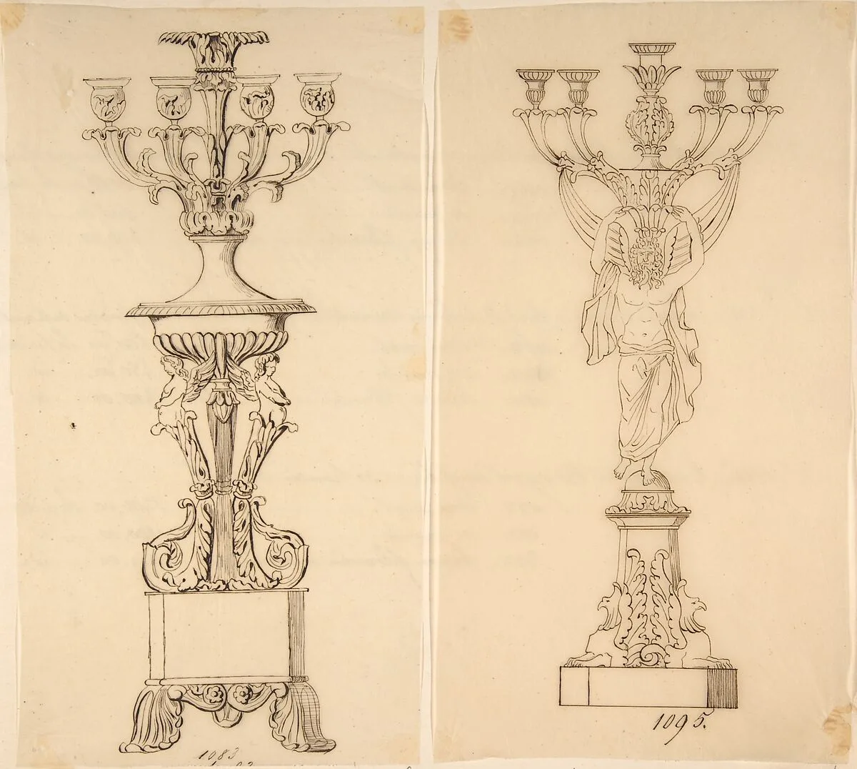 Designs for Two Candelabras — Anonymous, French, 19th century