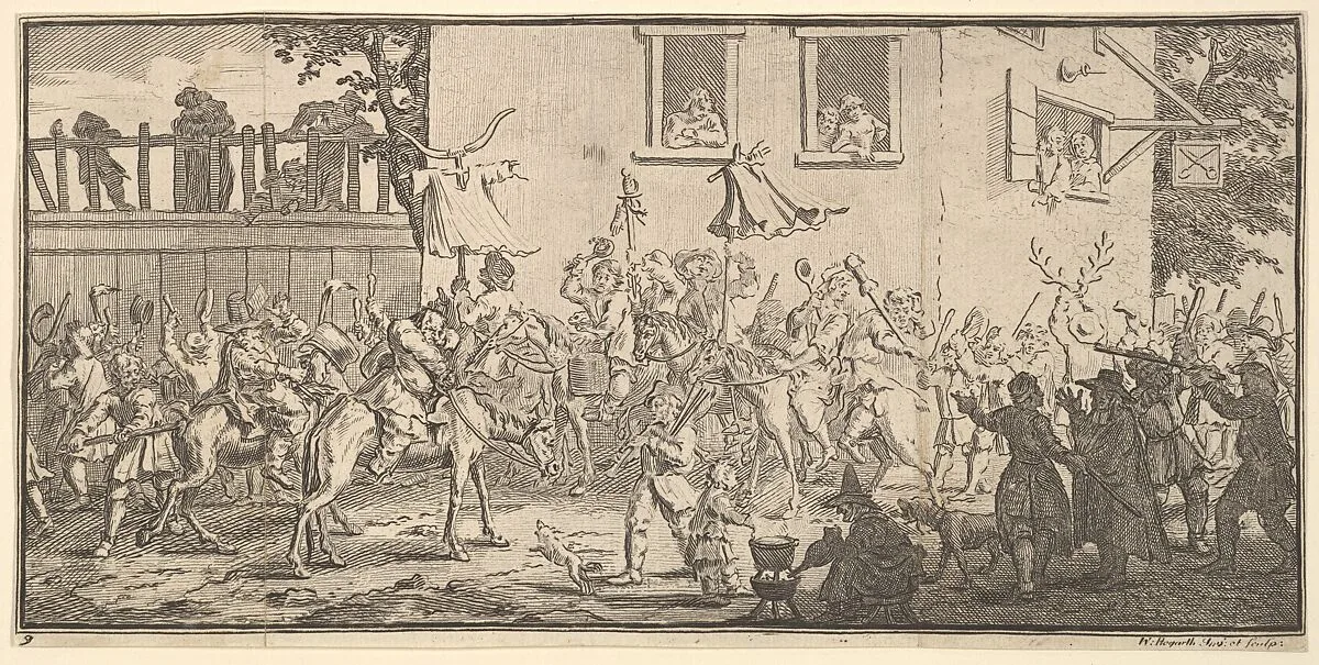 Hudibras and the Skimmington (Seventeen Small Illustrations for Samuel Butler's Hudibras, no. 9) — Samuel Butler|William Hogarth