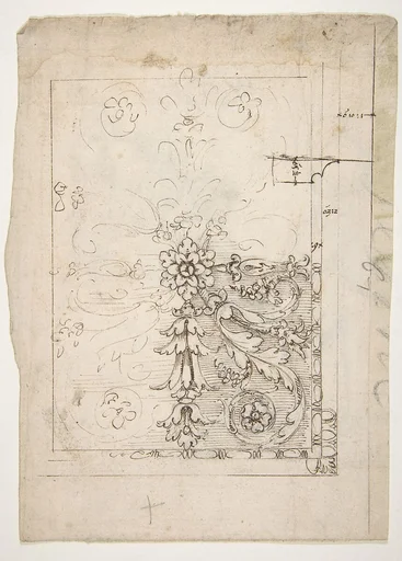 Temple of Castor and Pollux, soffit panel, ceiling plan (recto) Unidentified, stucco or fresco, details (verso)