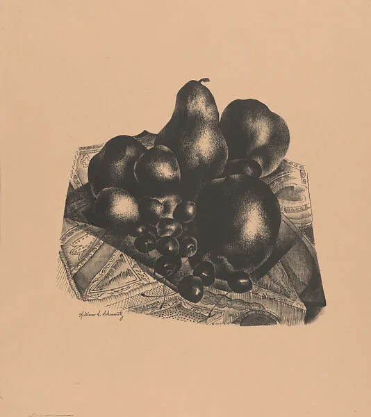 Still-Life: Cherries, Apples, Pears (Lithograph #43) — William Samuel Schwartz