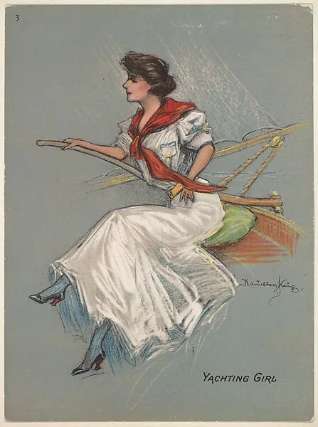 Yachting Girl, from the series "Hamilton King Girls" (T7, Type 6), issued by Turkish Trophies Cigarettes — Hamilton King|Turkish Trophies Cigarettes