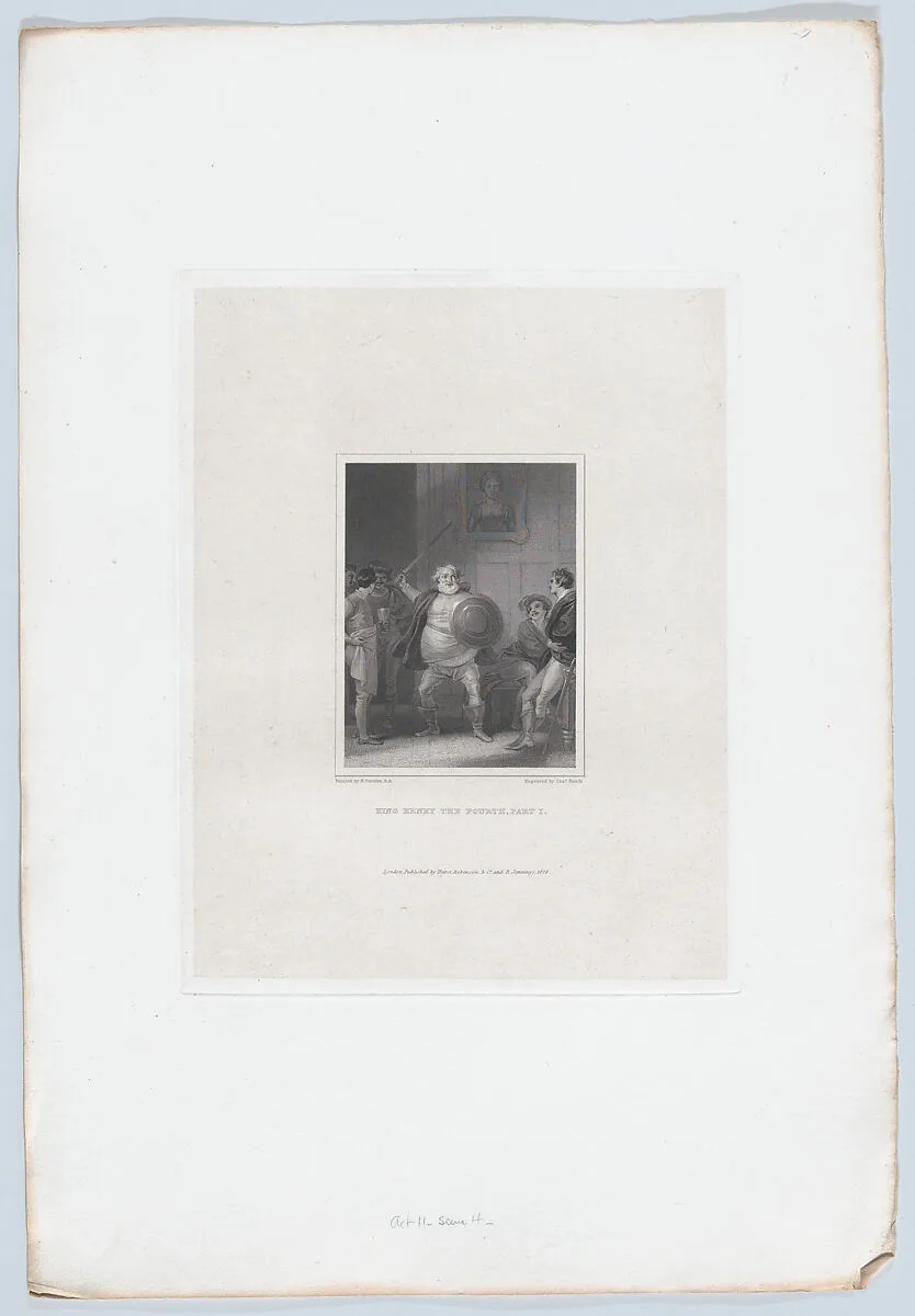 Prince Henry and Falstaff at the Boar's Head Tavern, Eastcheap (Shakespeare, King Henry the Fourth, Part I, Act 2, Scene 4) — Hurst, Robinson & Co.|Robert Jennings, London|William Shakespeare|Charles Heath, the elder|Robert Smirke