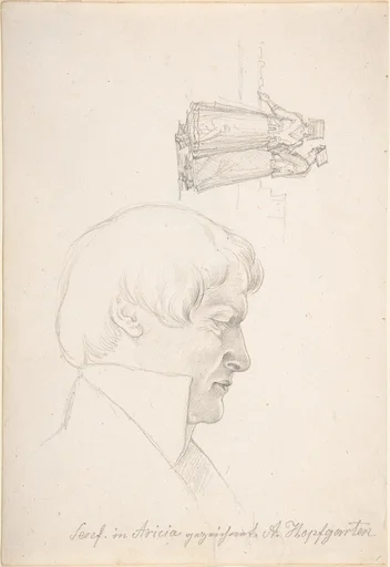 Study Sheet with a Portrait of Carl Julius Senff and Two Italian Women Walking