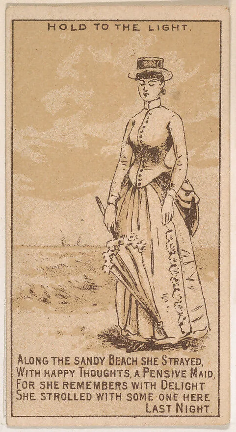 Along the Sandy Beach She Strayed..., from the Magic Changing Cards series (N223) issued by Kinney Tobacco Company — Kinney Brothers Tobacco Company