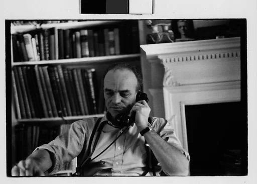 [Five 35mm Film Frames: Charles Fuller on Telephone]