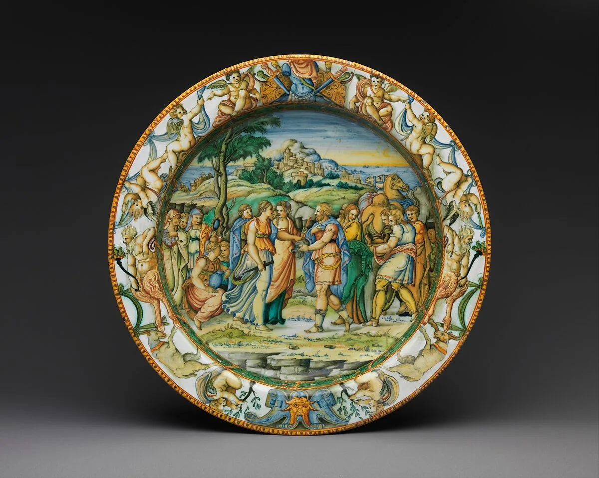 Dish with The Discovery of Achilles — Fontana workshops|Battista Franco