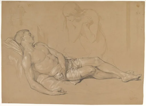 A Nude Woman Kneeling at the side of a Reclining Man (Study for Mary Magdalen Lamenting Christ)