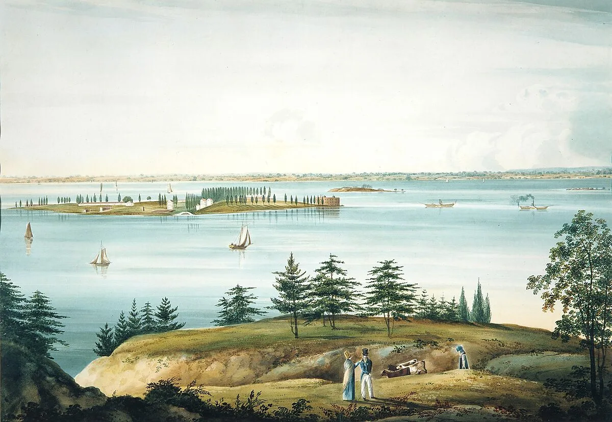 The Bay of New York and Governors Island Taken from Brooklyn Heights — William Guy Wall