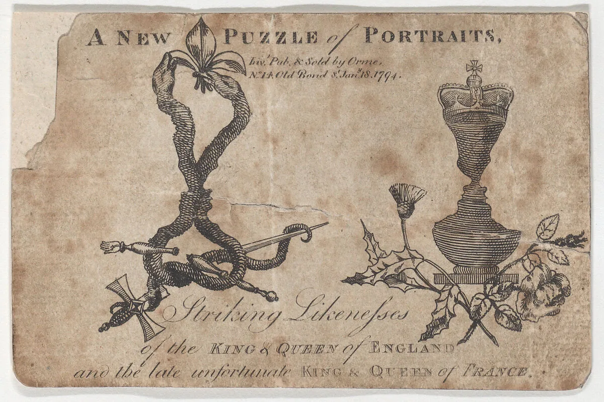 Puzzle Portraits of the Kings and Queens of England and France — Daniel Orme|Charlotte, Queen of England|George III, King of Great Britain and Ireland|Louis XVI, King of France|Marie Antoinette, Queen of France