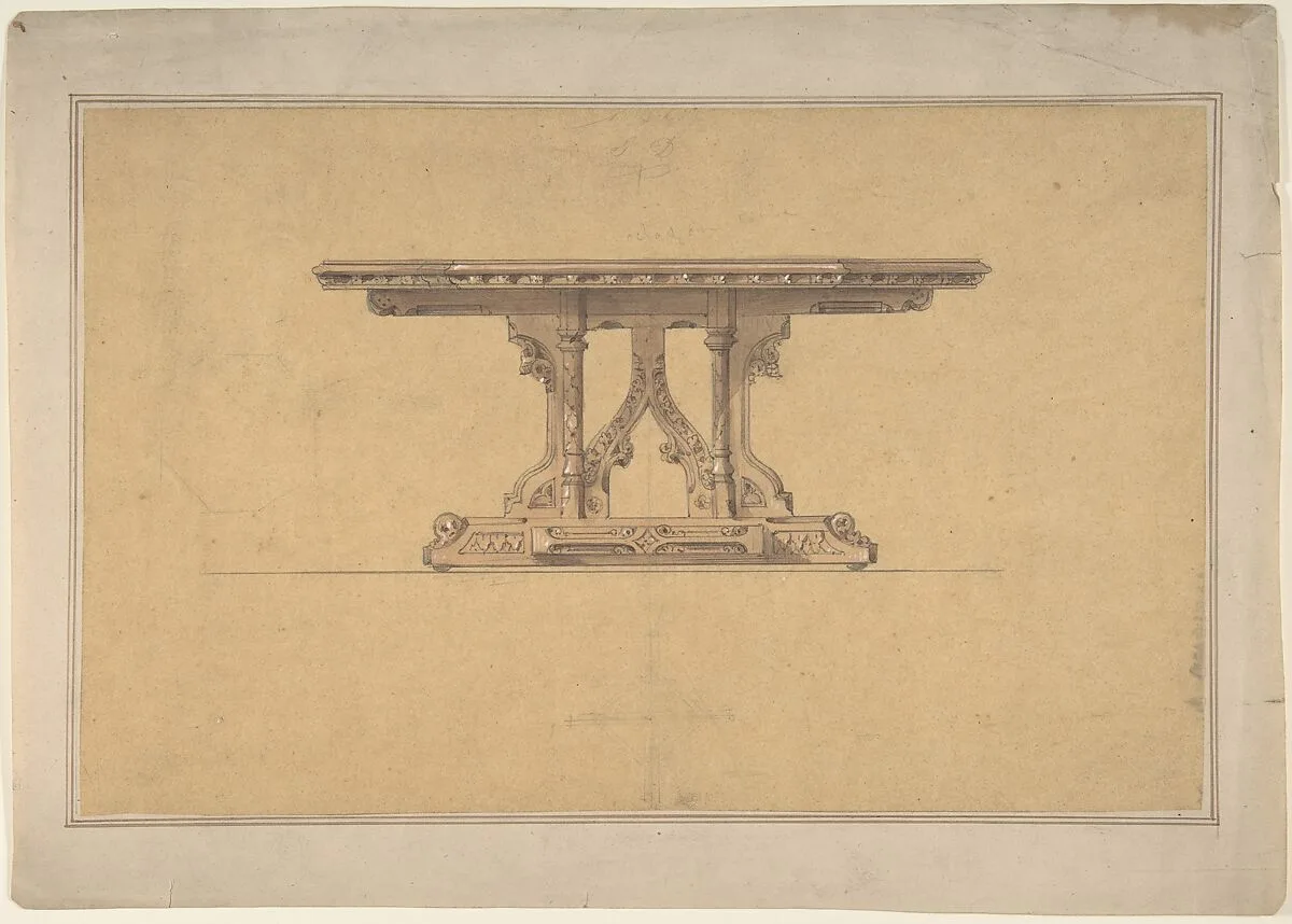 Design for a Gothic Style Table — Anonymous, British, 19th century