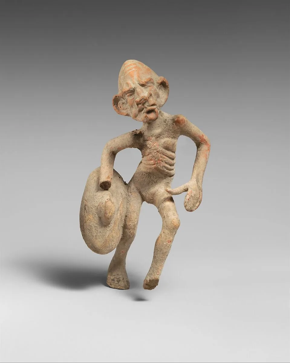 Terracotta statuette of a mime with a shield — Unknown