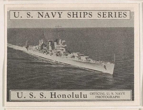 U. S. S. Honolulu, bakery card from the U. S. Planes and Warships series (D85) — Purity Pretzel Company