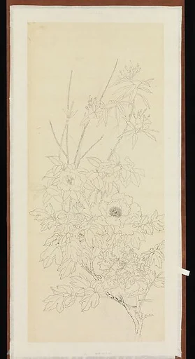 現代 謝稚柳 牡丹 月桂圖 鏡片|Peonies and Mountain Laurel