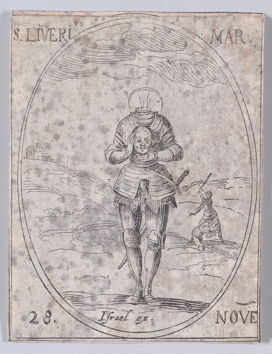 St. Livier, Martyr, November 28th, from "Les Images De Tous Les Saincts et Saintes de L'Année" (Images of All of the Saints and Religious Events of the Year) — Jacques Callot|Israël Henriet