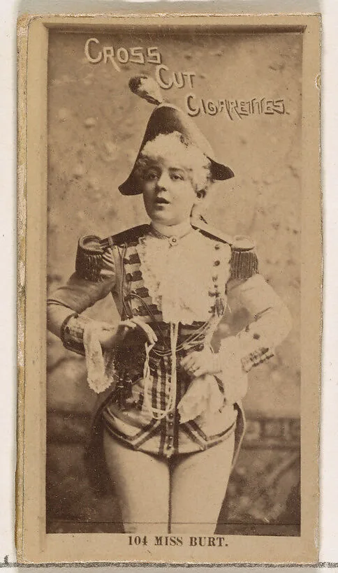 Card Number 104, Miss Burt, from the Actors and Actresses series (N145-2) issued by Duke Sons & Co. to promote Cross Cut Cigarettes — W. Duke, Sons & Co.