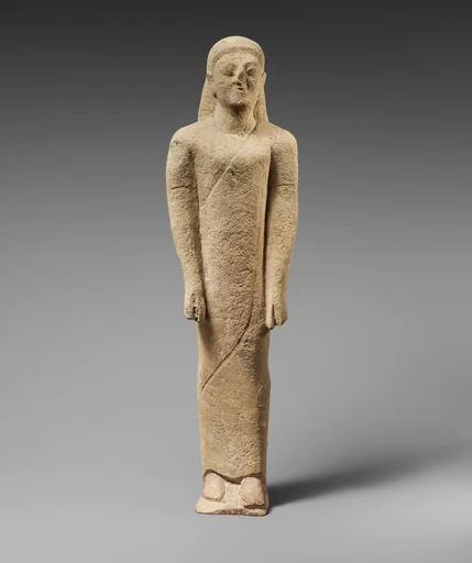Limestone statuette of a beardless male votary in Greek dress