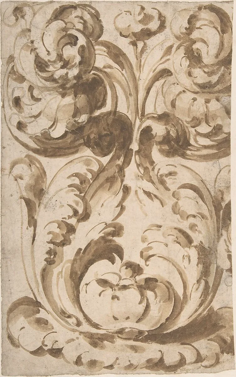 Symmetrical Design of Upward Growing Acanthus Scrolls — Anonymous, Italian, 17th century