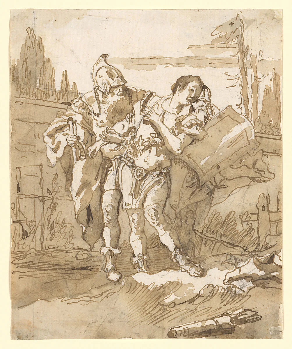 Rinaldo Persuaded by Ubaldo and Guelfo to Abandon Armida — Giovanni Domenico Tiepolo