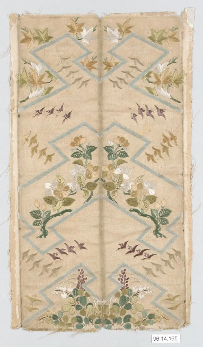 雁萩楓花模様帯裂|Fragment of an obi for a Noh costume — Unknown