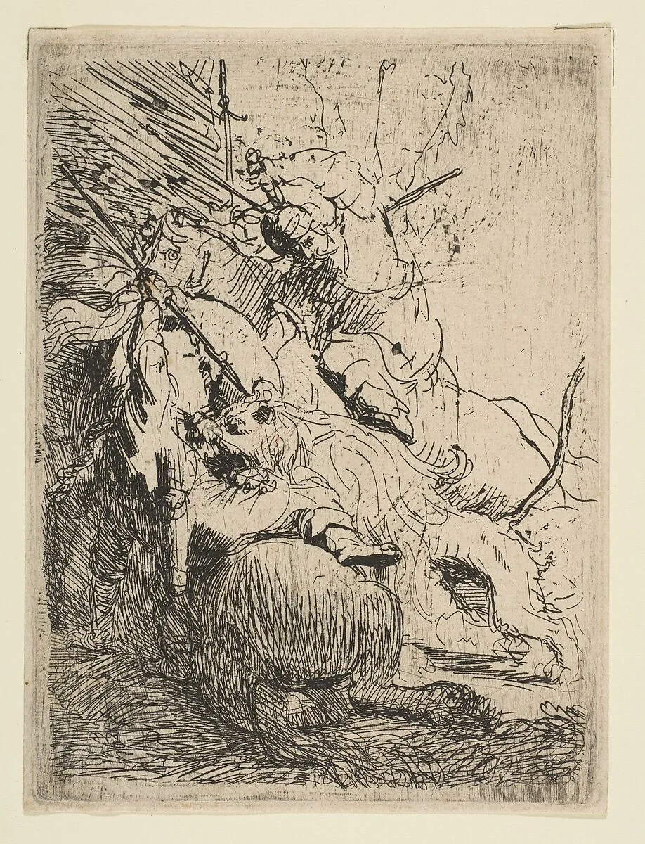 The Small Lion Hunt (with One Lion) — Rembrandt (Rembrandt van Rijn)