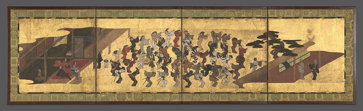 風流踊図 屏風|Festive Dancing at a Samurai Residence (Fūryū odori zu byōbu) — Unidentified artist