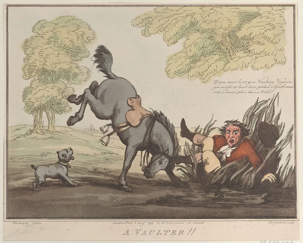 Horse Accomplishments, Sketch 12: A Vaulter !! — Thomas Rowlandson|Rudolph Ackermann, London|George Murgatroyd Woodward